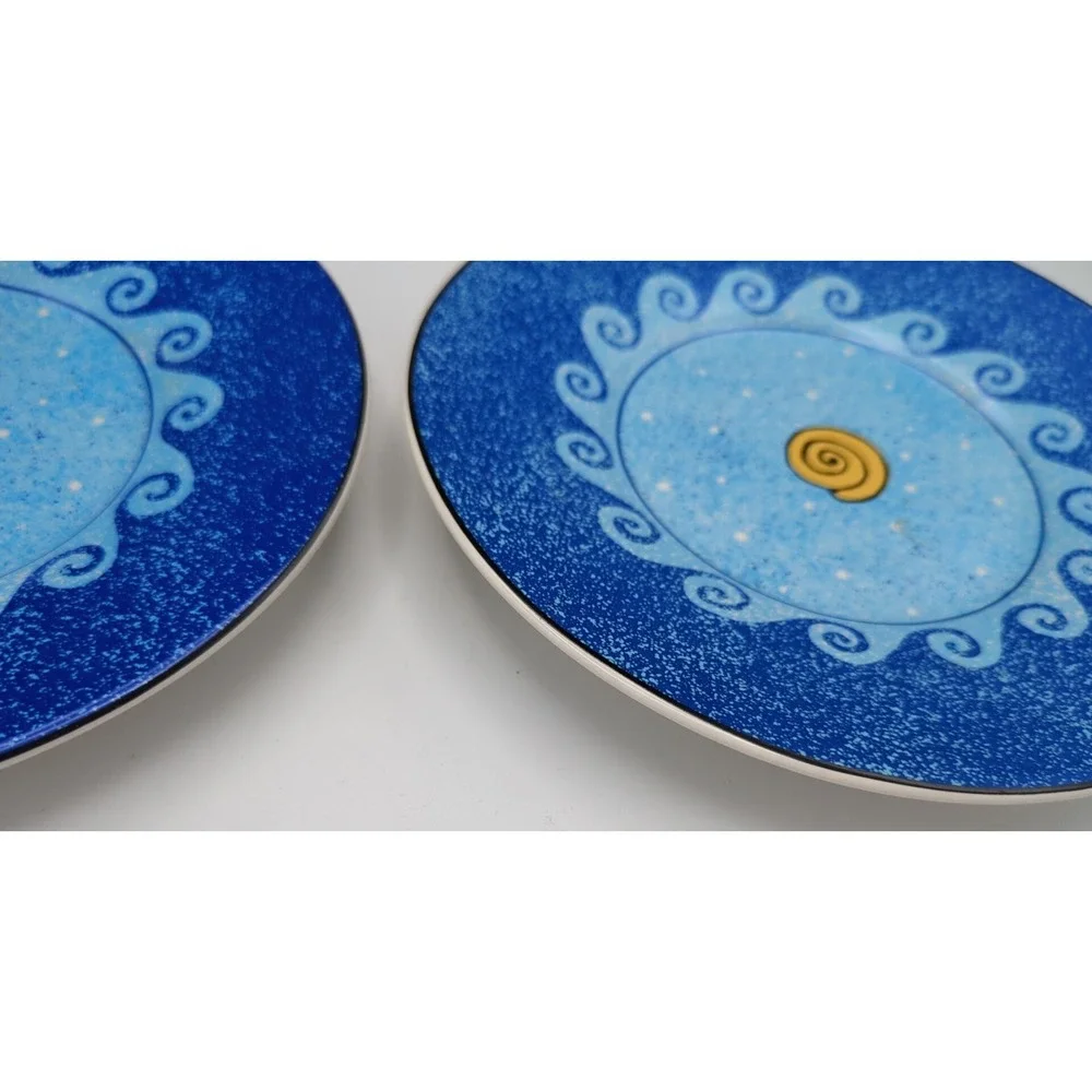 Sango 2 Small Plates Pisces Artist Sue‎ Zipkin Vibrant Blues Beach Shell Summer